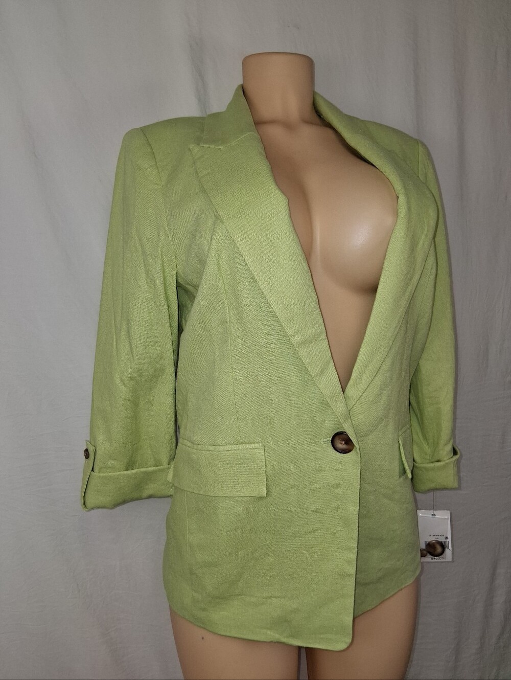 Ophelia Roe Womens Light Green Single-Button Linen Blend Blazer - Picture 15 of 16